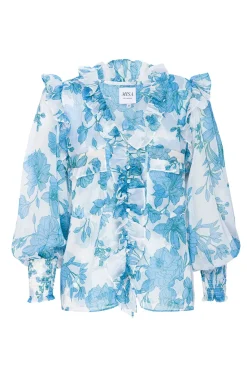 MISA Los Angeles Matching Sets|Tops>SACHA TOP Turquoiseflorachiffon