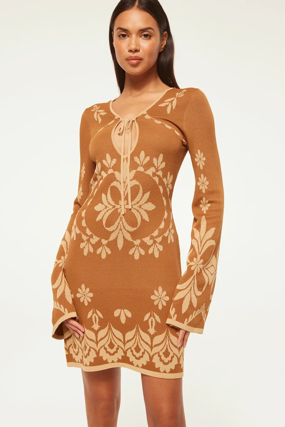 MISA Los Angeles Knit|Long-sleeve>SAHAR DRESS Brownflorasantiago
