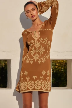 MISA Los Angeles Knit|Long-sleeve>SAHAR DRESS Brownflorasantiago