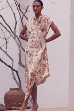 MISA Los Angeles Wedding Guest|Midi>SALLY DRESS Goldenstrawsatin