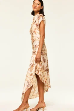 MISA Los Angeles Wedding Guest|Midi>SALLY DRESS Goldenstrawsatin