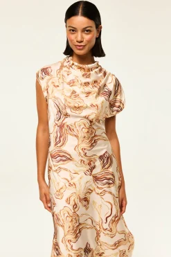 MISA Los Angeles Wedding Guest|Midi>SALLY DRESS Goldenstrawsatin