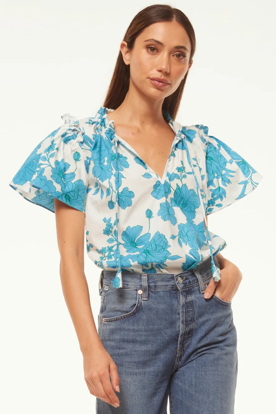 MISA Los Angeles Matching Sets|Tops>SUPARNA TOP Turquoiseflorapoplin
