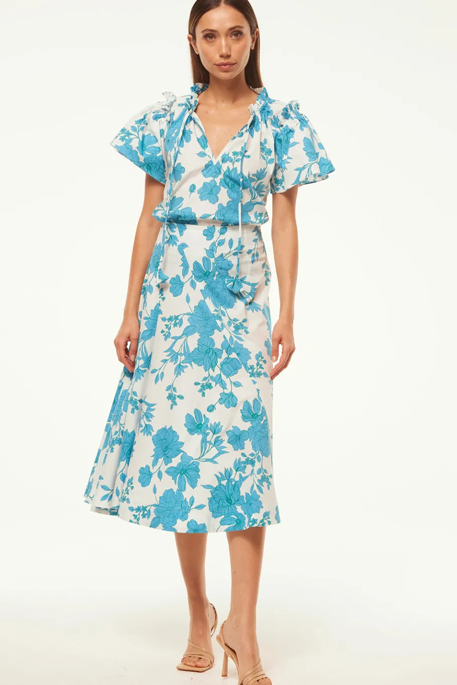 MISA Los Angeles Matching Sets|Tops>SUPARNA TOP Turquoiseflorapoplin