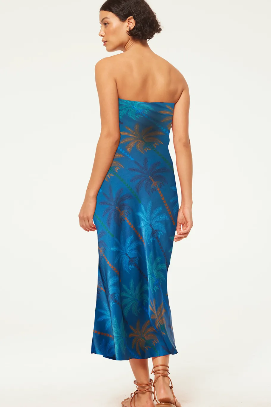 MISA Los Angeles Midi|Wedding Guest>THARA DRESS Cobaltpalmssatin