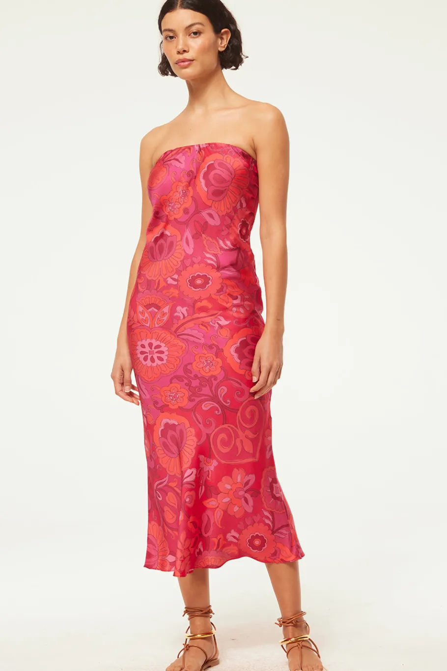 MISA Los Angeles Wedding Guest|Midi>THARA DRESS Floracorsicafuchsia