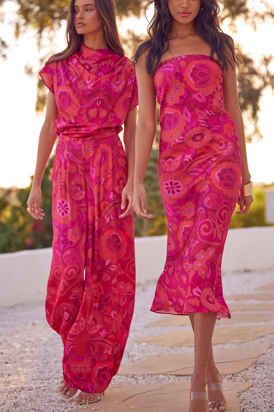 MISA Los Angeles Wedding Guest|Midi>THARA DRESS Floracorsicafuchsia
