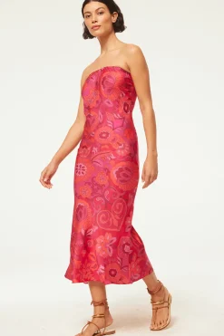 MISA Los Angeles Wedding Guest|Midi>THARA DRESS Floracorsicafuchsia