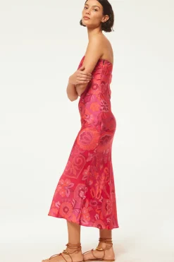 MISA Los Angeles Wedding Guest|Midi>THARA DRESS Floracorsicafuchsia