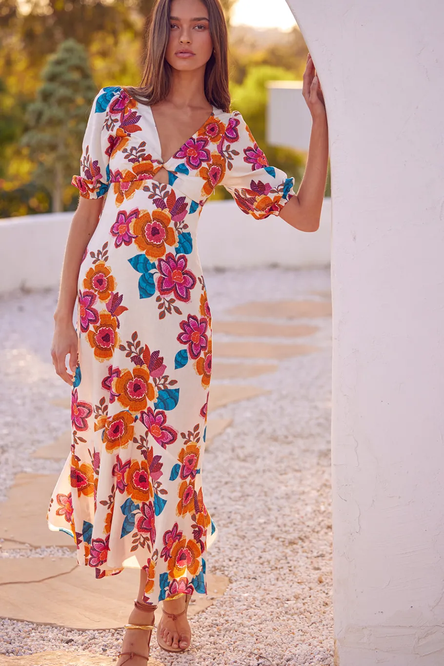 MISA Los Angeles Cut-out|Misa Classics>WALLIS DRESS Floramarbella