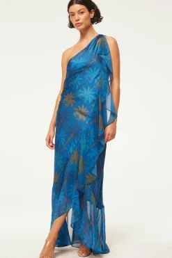 MISA Los Angeles Wedding Guest|Maxi>ZEPHYR DRESS Cobaltpalmsmix