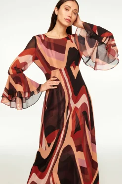 MISA Los Angeles Wedding Guest|Long-sleeve>ZOEY DRESS Canyonstripechiffon